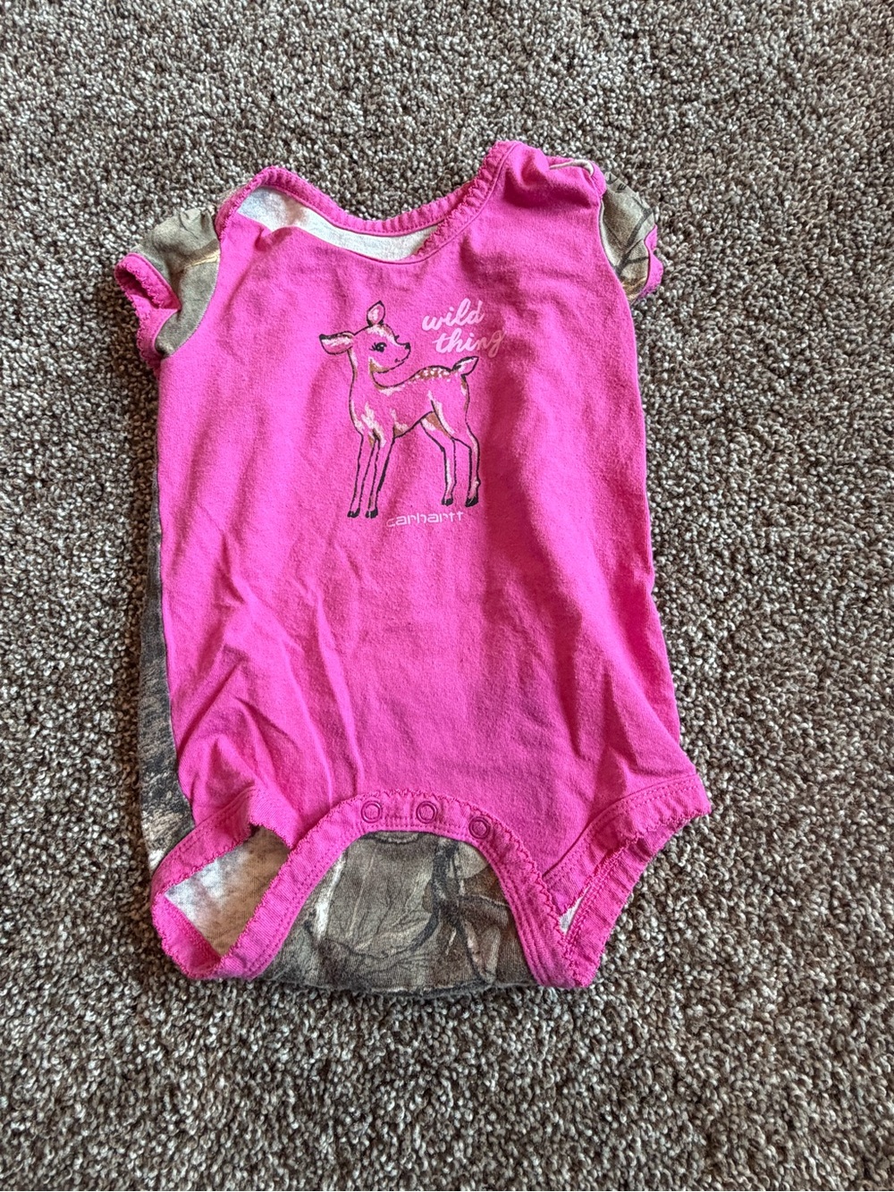 Carhartt Pink and Brown Baby Onesie with Fawn Graphic